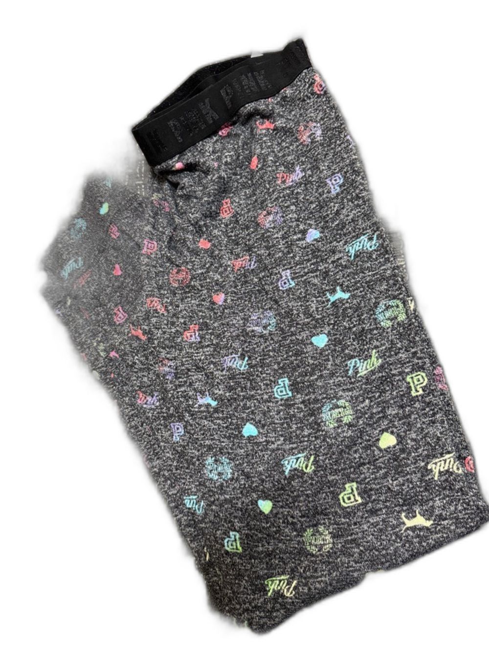 PINK Victoria's Secret Kids Heather Gray Leggings with Neon Logo Dots